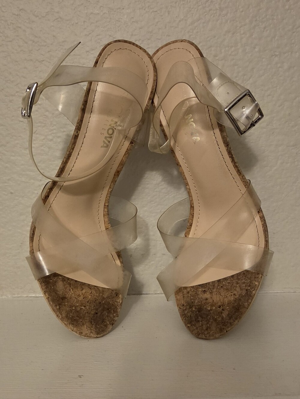 Fahsion Nova Clear Strap Cork Wedge Sandals - Women